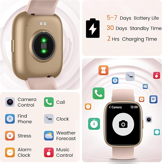 Smart Watch with Alexa Built-in, 1.83" HD Touchscreen Fitness Tracker with Bluetooth Calling, Fitness Watch with Heart Rate/Sleep Monitor/120+ Sports, IP68 Waterproof Smartwatch for Android iOS, Pink