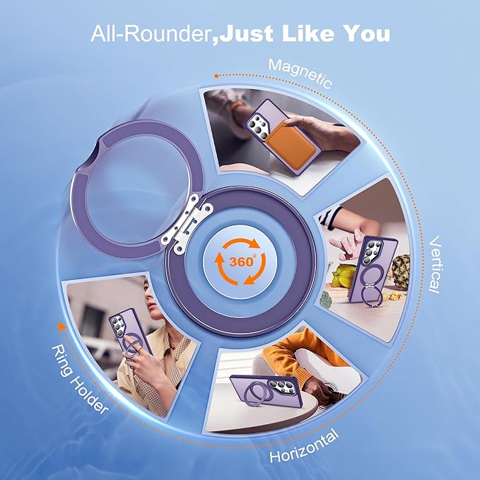 for Samsung Galaxy S25 Ultra Case with 360°Rotatable Magnetic Ring Stand Compatible with Mag-Safe Military Protection Shockproof Matte Translucent Phone Cases for S25 Ultra 6.9",Dark Purple