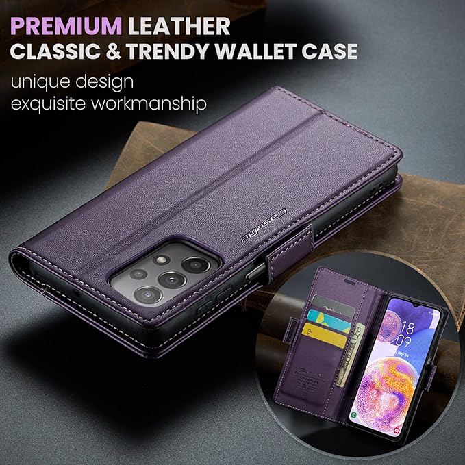 for Samsung Galaxy A23 4G/5G Case, Premium PU Leather Wallet Case Flip Cover with [RFID Blocking][Card Holder][Stand Function] Shockproof Protective for Samsung Galaxy A23, Purple
