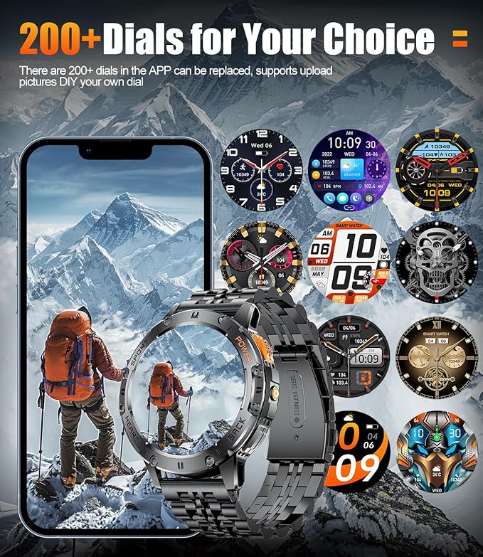 Military Smart Watches for Men with LED Flashlight,3 Straps,1,43'' AMOLED Smartwatch for Men with 530mAh Battery,5ATM Waterproof Fitness Tracker Smart Watch with Answer/Make Call iOS Android