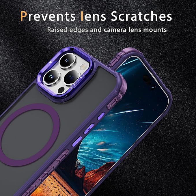 Magnetic for iPhone 16 Pro Max Case Purple with MagSafe Wireless Charging Heavy Duty Military-Grade Shockproof Protection Adjustable Kickstand Slim Matte Anti-Fingerprint Cover Men Women