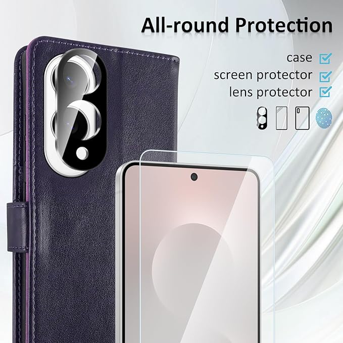 MONASAY Wallet Case Fit for Samsung Galaxy S25 Edge 5G，[Lens & Glass Screen Protector] [RFID Blocking] Flip Folio Leather Cell Phone Cover with Credit Card Holder, 6.7 inch, Purple