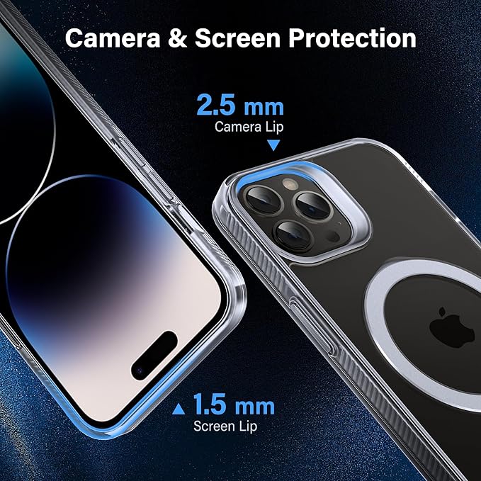 Magnetic Case for iPhone 14 Pro Max - [Built-in Invisible Stand] [Compatible with MagSafe] [Military Grade Drop Protection] Anti-Yellowing Hard Back Silicone Edge Cover, 6.7", Clear
