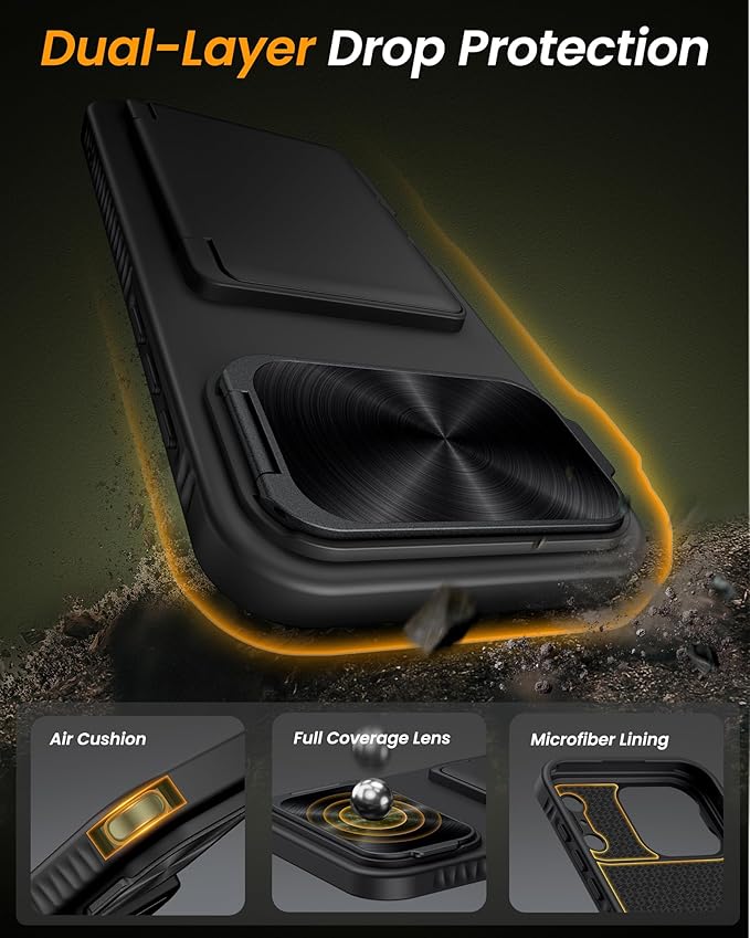 for iPhone 17 Pro Max Case Wallet with Stand, Built-in [2 Pack] Screen Protector & Card Holder & Camera Cover, Military Grade Drop Protection Phone Case for iPhone 17 Pro Max 2025, Black