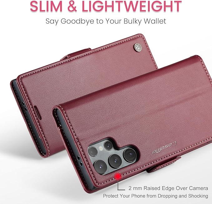 SINIANL Samsung Galaxy S24 Ultra Wallet Case with RFID Blocking, Samsung S24 Ultra Case Wallet for Women Men Card Holder Magnetic Clasp Kickstand Leather Book Folio Case for Galaxy S24 Ultra Red