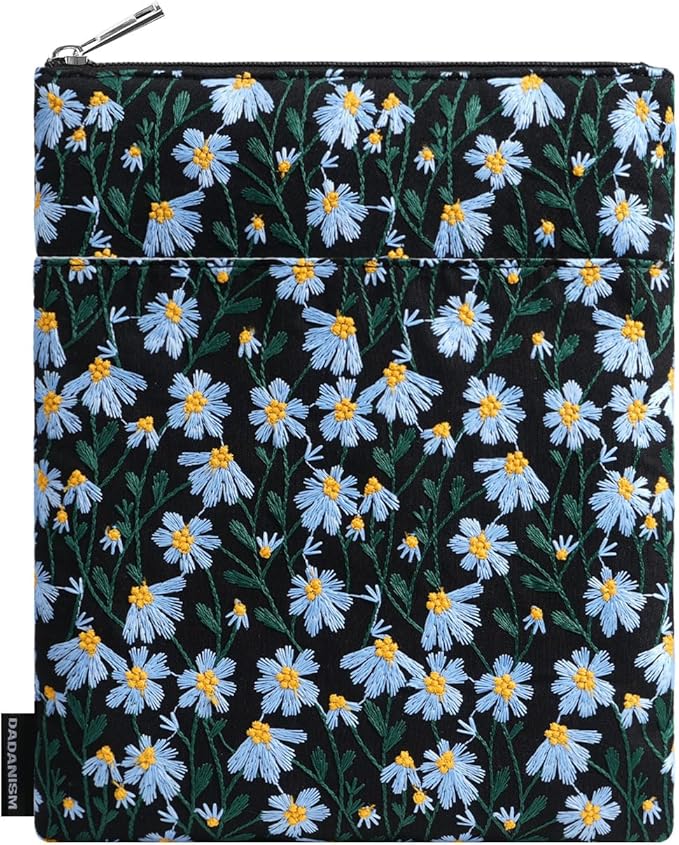 9-11 Inch Embroidered Daisy Padded Carrying Case Protective Tablet Sleeve for iPad A16 11th Gen 11"/10th Gen 10.9", iPad Air 11"/Pro 11"/Air 5th 4th 10.9", Galaxy Tab A9+ Plus 11", Black