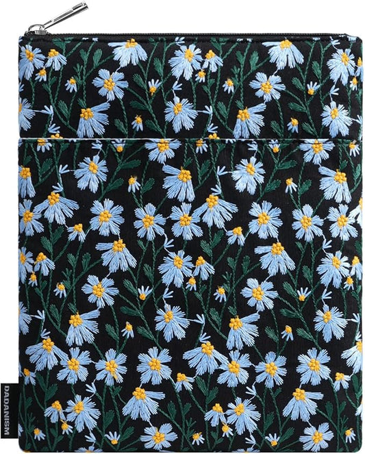 9-11 Inch Embroidered Daisy Padded Carrying Case Protective Tablet Sleeve for iPad A16 11th Gen 11"/10th Gen 10.9", iPad Air 11"/Pro 11"/Air 5th 4th 10.9", Galaxy Tab A9+ Plus 11", Black