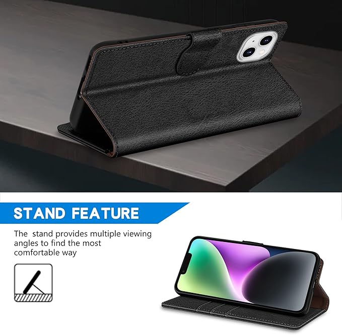 ZZXX for iPhone 14 Wallet Case with [RFID Blocking] Card Slot Kickstand Magnetic Closure Leather Flip Fold Protective Phone Case for iPhone 14 Case Wallet(Black-6.1 inch)