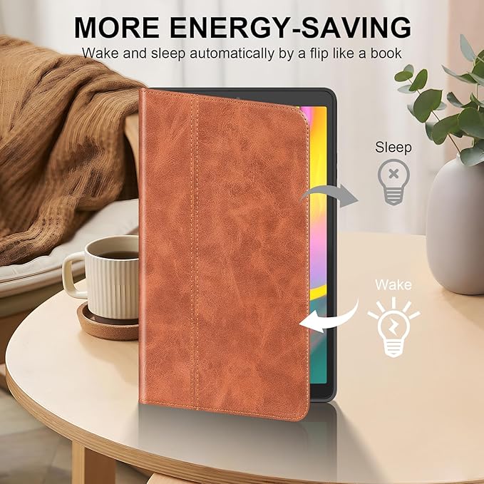 for Samsung Galaxy Tab A 10.1 inch Case 2019 Model(SM-T510/T515/T517) Genuine Leather Cover Protective Shell.Brown