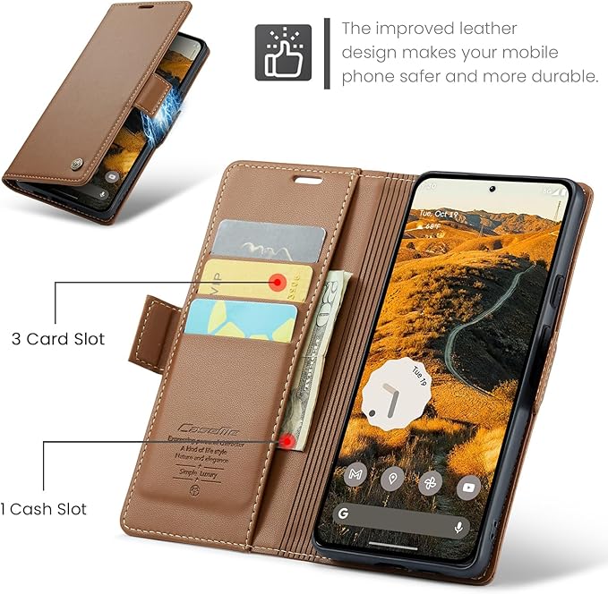 for Google Pixel 9 Pro XL Case, Premium PU Leather Wallet Case Flip Cover with [RFID Blocking][Card Holder][Stand Function] Shockproof Protective for Google 9 Pro XL, Brown