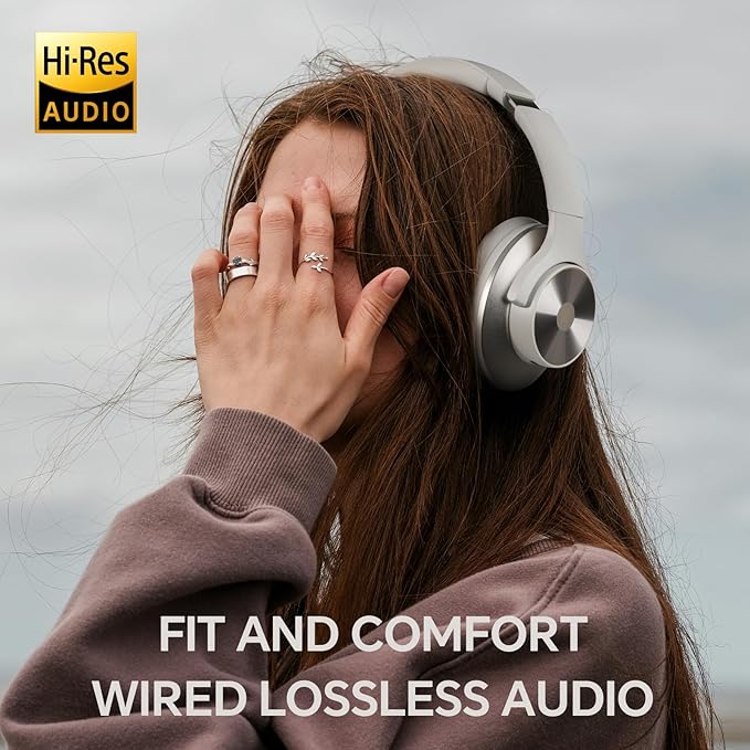 OneOdio Focus A10 Wireless Bluetooth Noise Cancelling Headphones - Hi-Res Audio, 50H Playtime, Built-in Mic, Compatibility with Apple & Android, Comfortable Over Ear Ideal for Travel Work