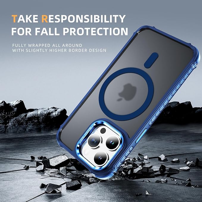 for iPhone 15 Pro Max Case with Stand, Heavy Duty Magnetic Phone Case, Compatible with MagSafe Accessories, agnetic Case for iPhone 15 ProMax, Blue