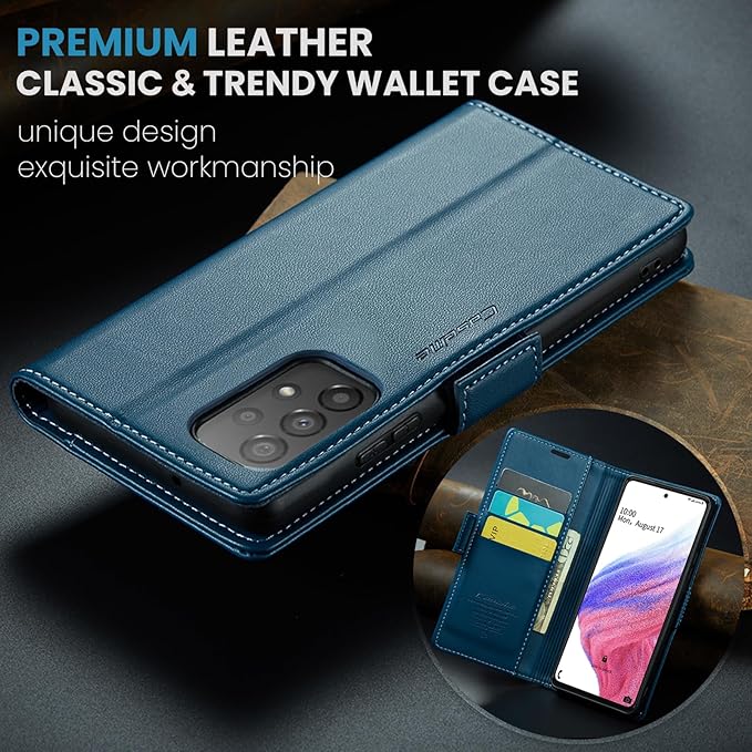 for Samsung Galaxy A53 5G Case, Premium PU Leather Wallet Case Flip Cover with [RFID Blocking][Card Holder][Stand Function] Shockproof Protective for Samsung Galaxy A53, Blue