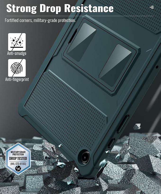 MoKo Case Fit Galaxy Tab A9 Plus 11-Inch 2023 (SM-X210/X216/X218), Shockproof Full Body Rugged Stand Back Cover Built-in Screen Protector Fit Galaxy Tab A9+ 11" 2023, Midnight Green