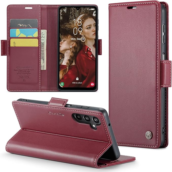 for Samsung Galaxy A15 4G/5G Case, Premium PU Leather Wallet Case Flip Cover with [RFID Blocking][Card Holder][Stand Function] Shockproof Protective for Samsung Galaxy A15, Red