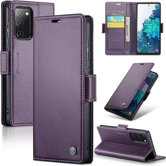 AUPAI for Samsung Galaxy S20 FE Wallet Case with Credit Card Holder, PU Leather RFID Blocking Folio Flip Kickstand Magnetic Clasp Protective Phone Cover for Women Men Purple