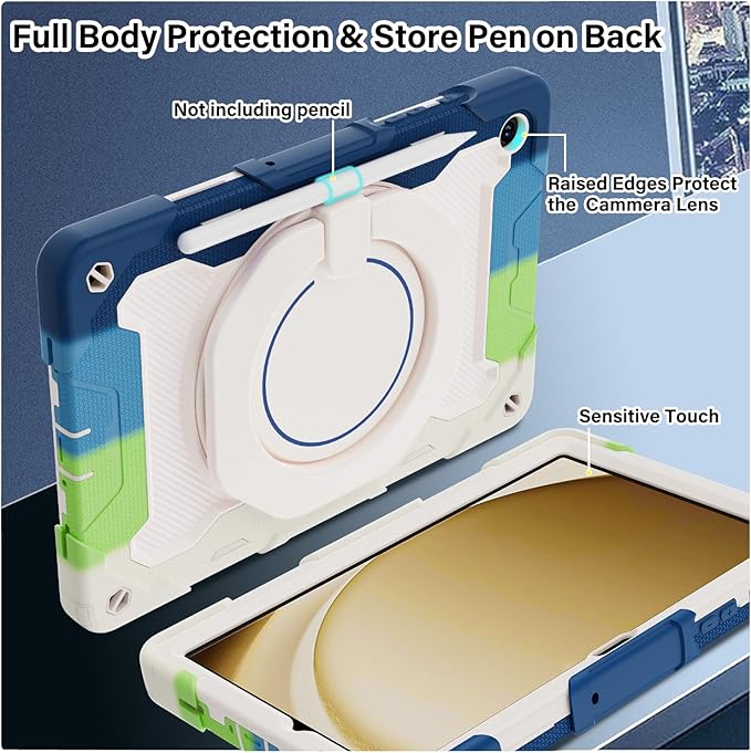 ROISKIN Case for Galaxy Tab A9 Plus 5G/ A9+ 11 Inch with HD Screen Protector & Shoulder Strap,Heavy Duty Military Case for Samsung Galaxy A9 Plus SM-X210/X216/X218 - Rotating Stand for Kids