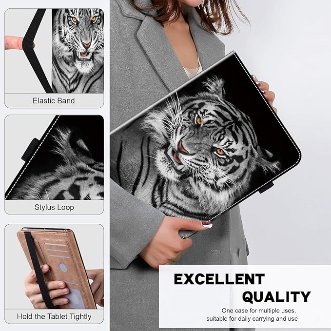 ALILANG Case for Lenovo Tab M9 9 inch 2023 (TB-310FU) with Stylus, Shockproof Folding Stand Cover for Lenovo Tab M9 Case - Black Tiger