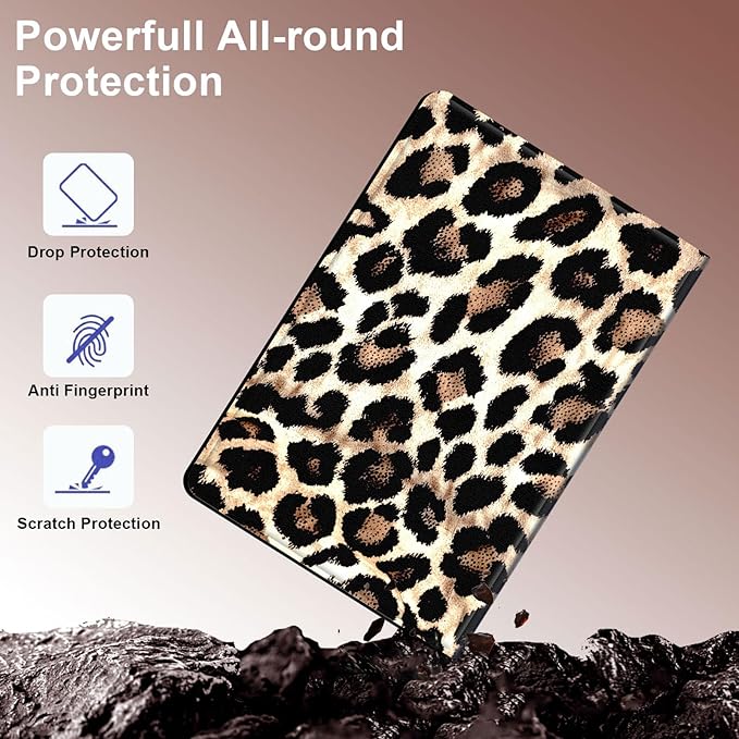 Case for Samsung Galaxy Tab S10 Ultra/Galaxy Tab S9/S8 Ultra 14.6-Inch, Slim PU Leather Stand Cover with Auto Wake/Sleep, Multi-Angle Viewing & Shockproof, Leopard Print 02