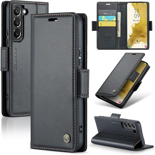 AUPAI for Samsung Galaxy S21 Wallet Case with Credit Card Holder, PU Leather RFID Blocking Folio Flip Kickstand Magnetic Clasp Protective Phone Cover for Women Men Black