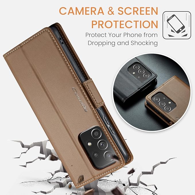 for Samsung Galaxy A52 4G/5G Case, Premium PU Leather Wallet Case Flip Cover with [RFID Blocking][Card Holder][Stand Function] for Samsung Galaxy A52 (5G/4G)/A52s 5G, Brown
