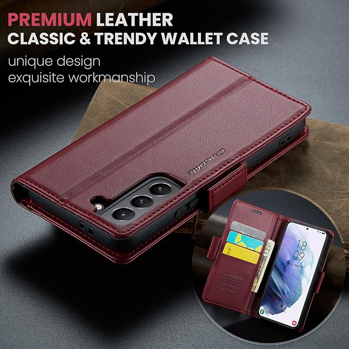 Case for Samsung Galaxy S21 Plus Wallet Case, RFID Blocking PU Leather Flip Folio Cover Card Holder Kickstand Shockproof Phone Case Compatible with Samsung Galaxy S21 Plus, Red