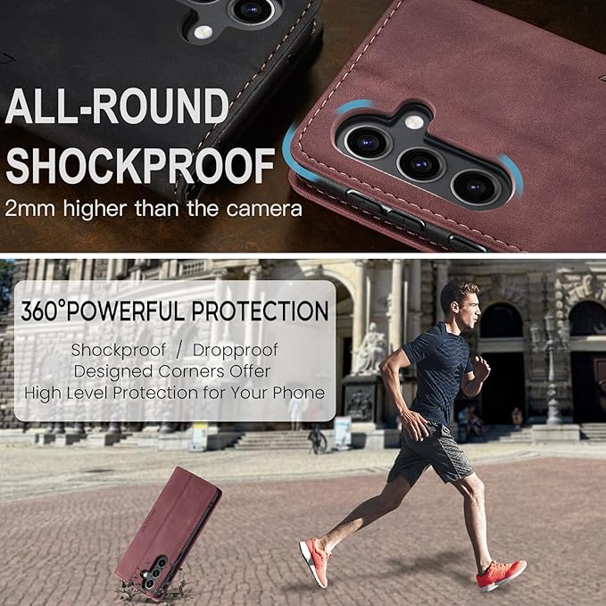 QLTYPRI Case for Samsung Galaxy S24, Vintage PU Leather Wallet Case Card Slot Kickstand Magnetic Closure Shockproof Flip Folio Case Cover for Samsung Galaxy S24 - Red