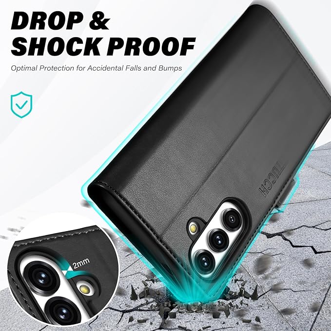 TUCCH Case Wallet for Galaxy S25 Plus 5G, Kickstand [RFID Blocking] Card Holder, Folio Magnetic PU Leather [TPU Shockproof Interior Case] Protective Folio Cover Compatible with Galaxy S25 Plus, Black