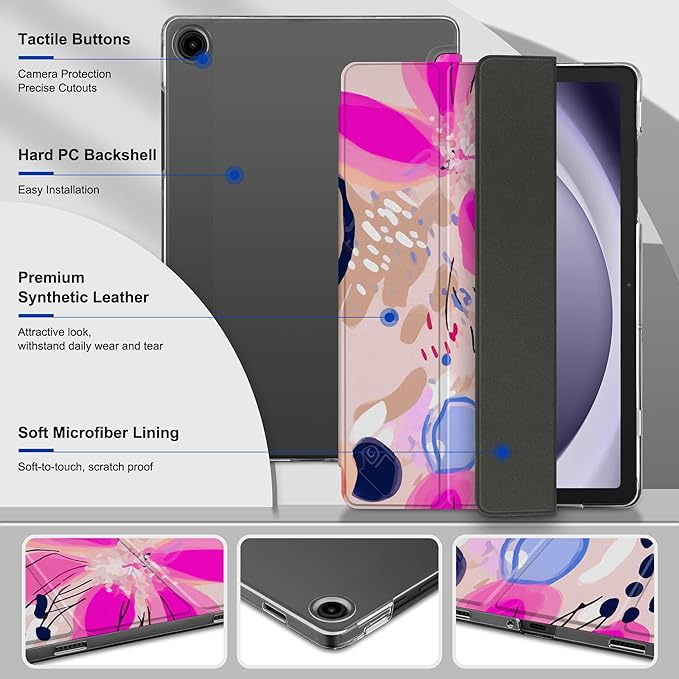 DONGKE Case for Samsung Galaxy Tab A9+/A9 Plus 11 inch 2024 2023 (SM-X210/X216/X218), Slim Stand Hard PC Translucent Back Shell Smart Cover, Auto Wake/Sleep - Floral Artistic