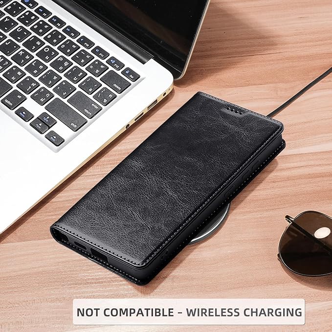 for Samsung Galaxy S24 Ultra Wallet Case, Genuine Leather Flip Folio Cover with RFID Blocking Card Holder & Kickstand, [Shockproof TPU Inner Shell] for Samsung Galaxy S24 Ultra, Black