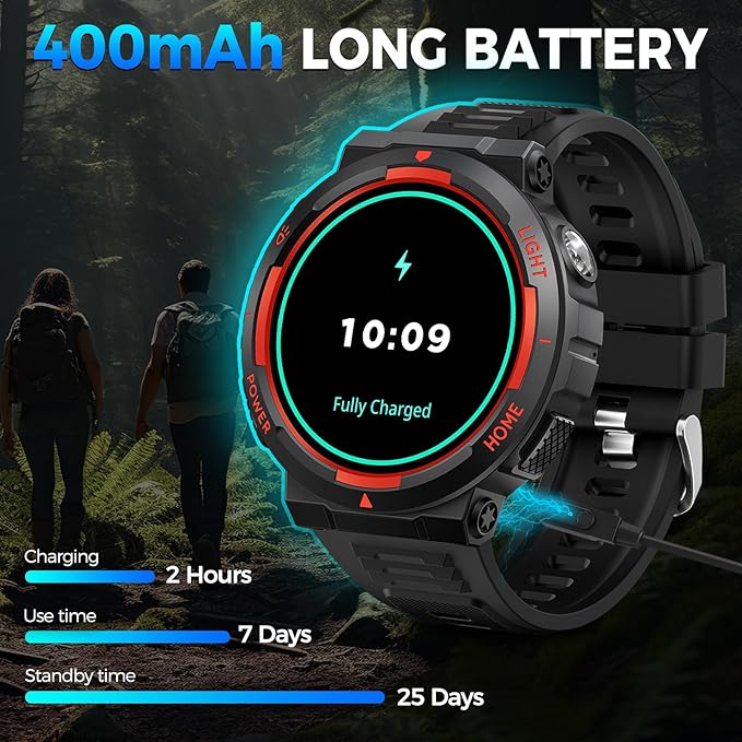 Military Smart Watch for Men(Answer/Make Call), Rugged Smartwatch with LED Flashlight/3ATM Waterproof/400mAh Battery/100+ Sports Modes/Heart Rate/Sleep Monitor, Fitness Tracker for iOS Android