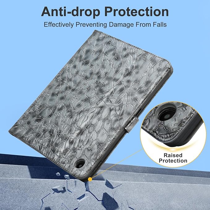 Elegant Case for Samsung Galaxy Tab A9 Plus 11 Inch 2023（Model: SM-X210/X216/X218）, Premium Leather Crocodile Cover | Stand | Card Pockets| Wrist Strap| S Pen Holder (Dark Grey)