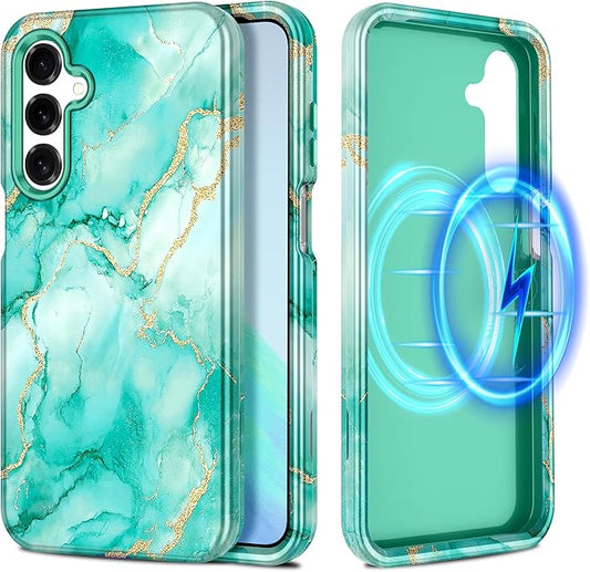 Casetego for Galaxy A16 5G Case,Compatible with MagSafe,[Military Grade Drop Test] Full Body Protection Slim Shockproof Rugged Marble Women Case for Samsung Galaxy A16 5G 6.7 inch,Turquoise