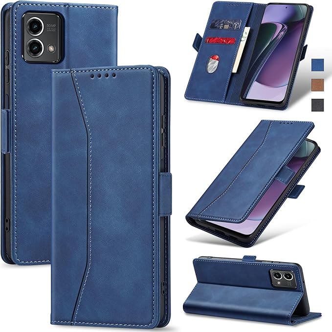 Jasonyu Flip Wallet Case for Moto G Stylus 5G (2023),Leather Magnetic Folio Cover with Card Holder,Kickstand - TPU Shockproof Durable Protective Phone Case,Blue