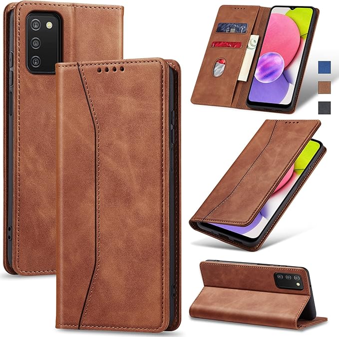 Jasonyu Flip Wallet Case for Samsung Galaxy A03s [US Version],Leather Magnetic Folio Cover with Card Holder,Kickstand - TPU Shockproof Durable Protective Phone Case,Brown