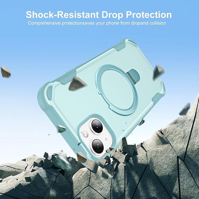 Compatible with iPhone 14 Plus Case & iPhone 15 Plus Case with Invisible Magnetic Ring Stand [Compatible with Magnetic] [Military Drop Protection] Shockproof Slim Cover 6.7 Inch, Blue