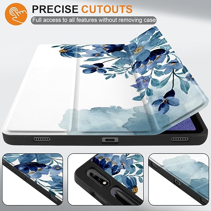 Case for Samsung Galaxy Tab S8 2022 & S7 2020, Shockproof Tablet Case for Samsung Tab S8/S7 11 inch with Auto Sleep/Wake & Trifold Stand & Soft TPU Back Cover, Blue Floral