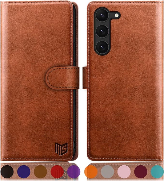 SUANPOT for Samsung Galaxy S23 5G Wallet case with RFID Blocking Credit Card Holder,Flip Book PU Leather Protective Cover Women Men for Samsung S23 Phone case Light Brown