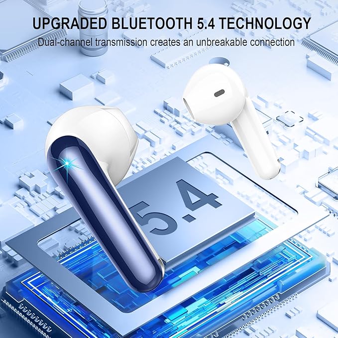 Wireless Earbuds, Bluetooth 5.4 Headphones, 48H, Stereo Ear Buds, LED Display Earphones with Mic, IP7 Waterproof In EarBud, Comfort Fit, Bluetooth Earbuds for Phone Android iOS, Sport, Walk, Blue