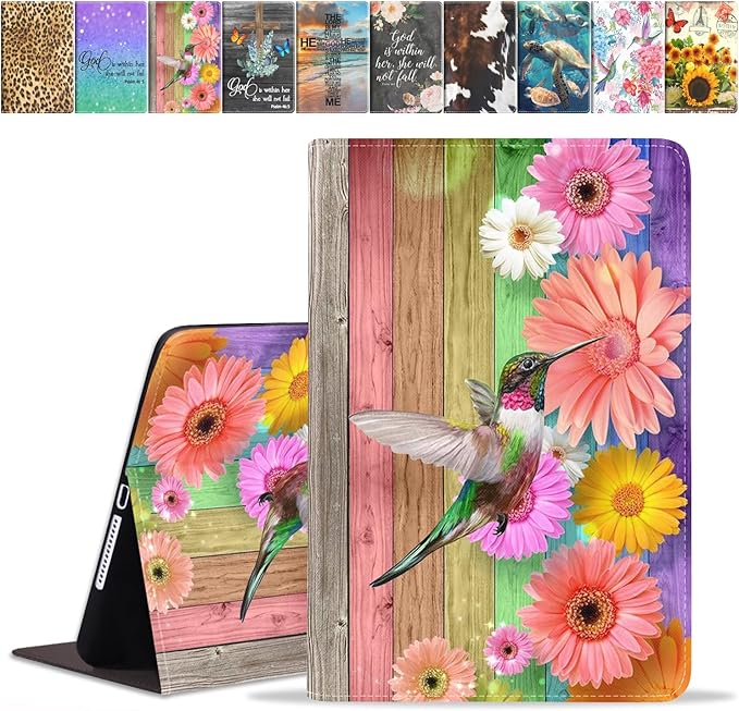 Case for Samsung Galaxy Tab A7 10.4 inch 2022/2020 (SM-T500/T503/T505/T507/T509), Premium PU Leather Stand Folio Cover with Auto Sleep/Wake, Colorful Daisy Flower and Hummingbird