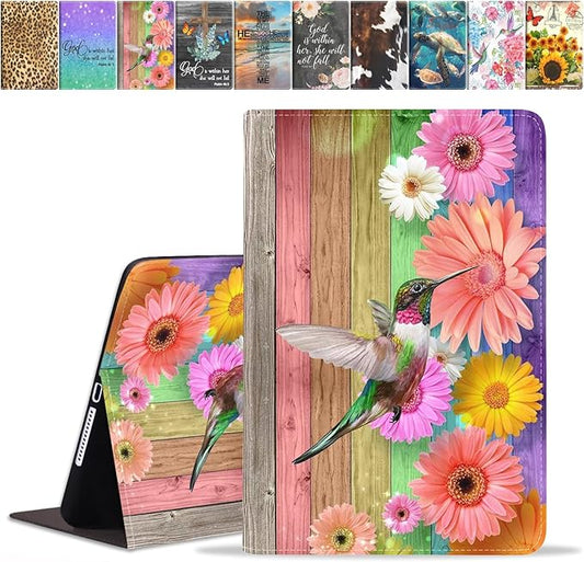 Case for Samsung Galaxy Tab A7 10.4 inch 2022/2020 (SM-T500/T503/T505/T507/T509), Premium PU Leather Stand Folio Cover with Auto Sleep/Wake, Colorful Daisy Flower and Hummingbird