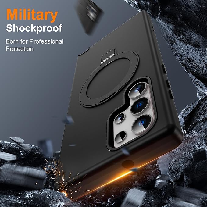 Designed for Samsung Galaxy S23 Ultra Case with Magnetic Ring Stand [Compatible with Mag-Safe][Military Grade Drop Protection][Build in Kickstand] Shockproof S23 Ultra Phone Case 6.8",Black