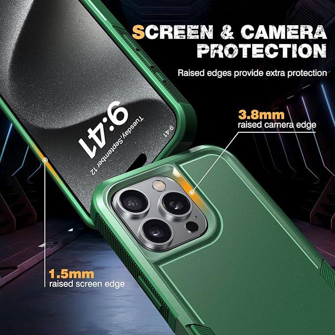 Diaclara Designed for iPhone 15 Pro Max Case, [with Privacy Screen Protector] [Anti Spy] [Military Grade Drop Protection] Heavy Duty Full-Body Shockproof Phone Case, Green