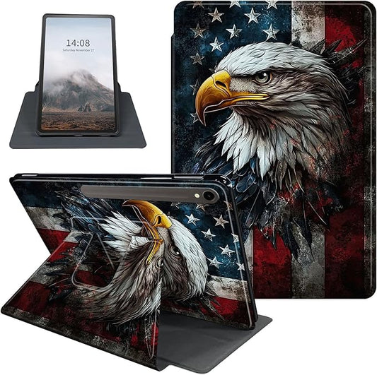 Case for Samsung Galaxy Tab S10 FE / S9 FE 5G 10.9 inch & Tab S9 11 inch, PU Leather 360° Rotating Stand Cover, Auto Sleep/Wake, Folio Smart Protective Cover, American Flag Eagle
