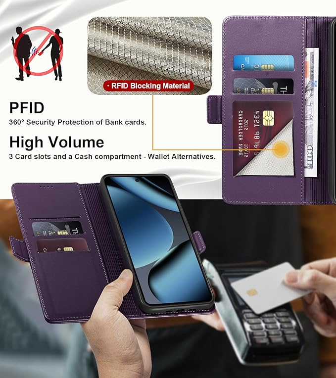 Wallet Flip Case for Google Pixel 10/10 Pro 5G - [RFID Blocking] Luxury PU Leather Card Holder Magnetic Phone Cover with Kickstand,Shockproof Protective Case,Purple