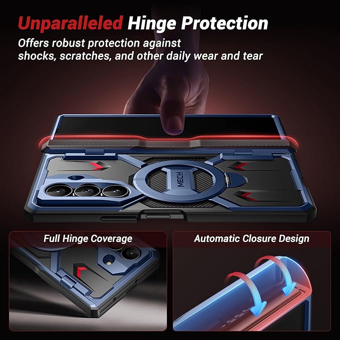 TONGATE 360° Spin Magnetic Stand for Z Fold 7 Case with Privacy Screen Protector, [Compatible with Magsafe] [Anti Spy] [360° Ring Holder] Full-Body Shockproof Case for Samsung Galaxy Z Fold 7, TiBlue