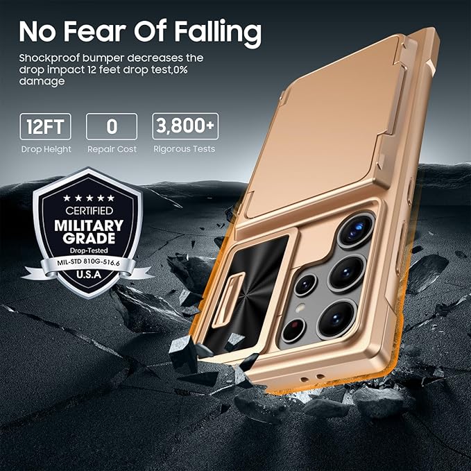 for Samsung Galaxy S24 Ultra Wallet Case with RFID Blocking Card Holder, Camera Cover, Kickstand, Full Body Shockproof Case for S24 Ultra 6.8Inch 2024 for Women Men-Champagne Gold(Upgraded)