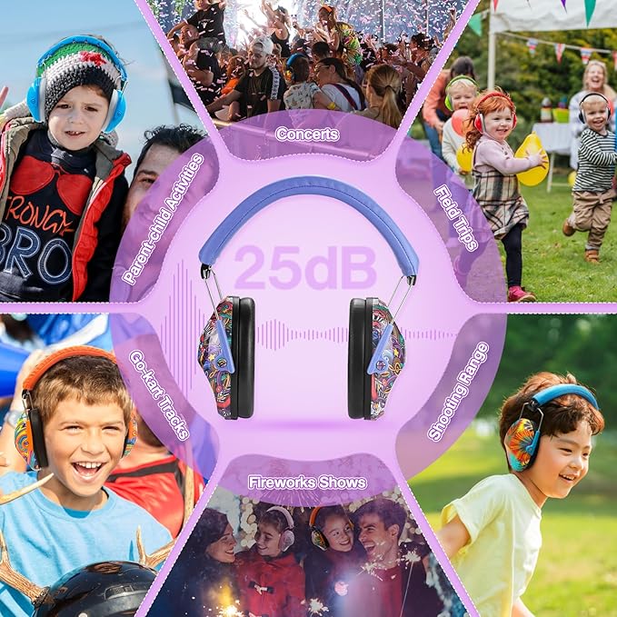 ROHEAR 032 Kids Ear Protection Safety Muffs, NRR 25dB Noise Blocking Earmuffs for Monster Trucks, Autism, Studying, Protective Ear Defenders for Toddler Children Teens - SYMBOL MUSIC