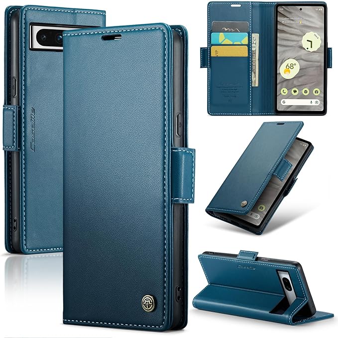for Google Pixel 7A Case, Premium PU Leather Wallet Case Flip Cover with [RFID Blocking][Card Holder][Stand Function] Shockproof Protective for Google 7A, Blue