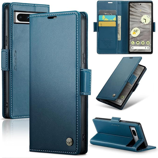 for Google Pixel 7A Case, Premium PU Leather Wallet Case Flip Cover with [RFID Blocking][Card Holder][Stand Function] Shockproof Protective for Google 7A, Blue